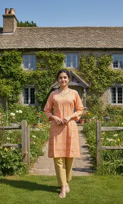 2 Pcs Women's Stitched Cotton Gota Work Frock And Trouser