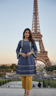 2 Pcs Women's Stitched Cotton Gota Work Frock And Trouser