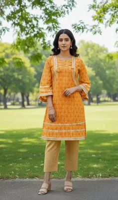 2 Pcs Women's Stitched Cotton Gota Work Frock And Trouser