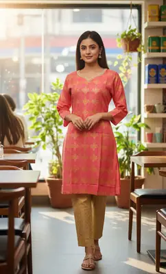 2 Pcs Women's Stitched Cotton Gota Work Frock And Trouser