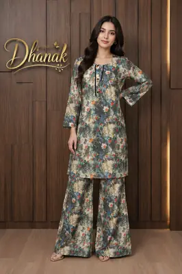 2 Pcs Women's Stitched Dhanak Printed Shirt And Trouser