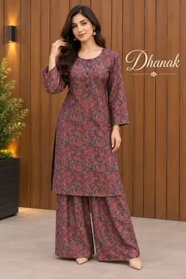 2 Pcs Women's Stitched Dhanak Printed Shirt And Trouser