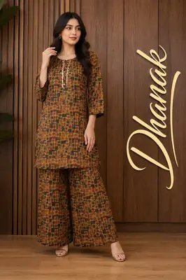 2 Pcs Women's Stitched Dhanak Printed Shirt And Trouser