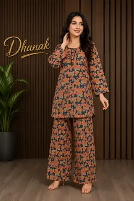 2 Pcs Women's Stitched Dhanak Printed Shirt And Trouser