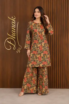 2 Pcs Women's Stitched Dhanak Printed Shirt And Trouser