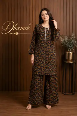 2 Pcs Women's Stitched Dhanak Printed Shirt And Trouser