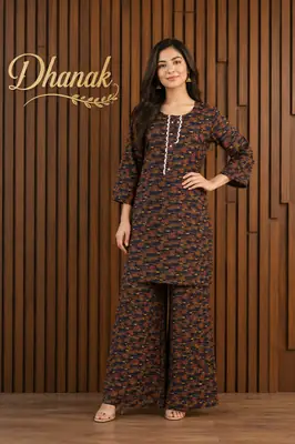 2 Pcs Women's Stitched Dhanak Printed Shirt And Trouser