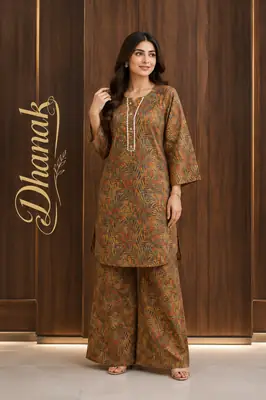 2 Pcs Women's Stitched Dhanak Printed Shirt And Trouser