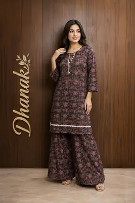 2 Pcs Women's Stitched Dhanak Printed Shirt And Trouser