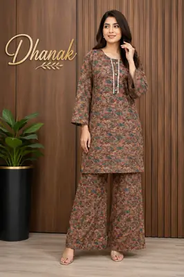 2 Pcs Women's Stitched Dhanak Printed Shirt And Trouser