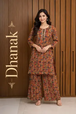 2 Pcs Women's Stitched Dhanak Printed Shirt And Trouser