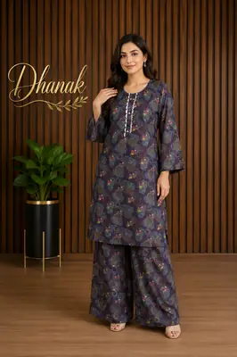 2 Pcs Women's Stitched Dhanak Printed Shirt And Trouser