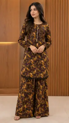 2 Pcs Women's Stitched Khaddar Dress with Mirror Neck