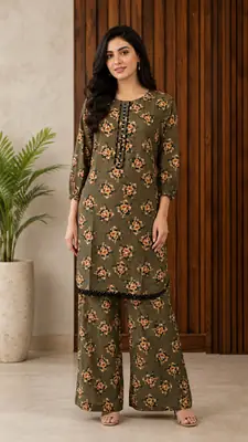 2 Pcs Women's Stitched Khaddar Dress with Mirror Neck