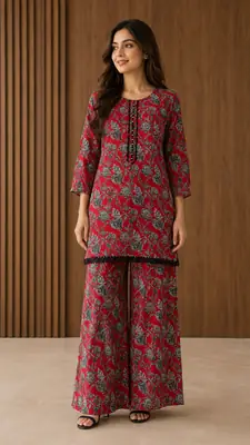 2 Pcs Women's Stitched Khaddar Dress with Mirror Neck