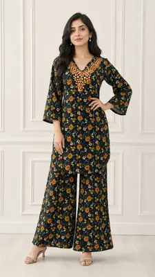 2 Pcs Women's Stitched Khaddar Printed Shirt And Trouser