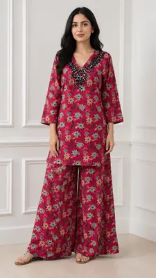 2 Pcs Women's Stitched Khaddar Dress with Heavy Mirror Neck