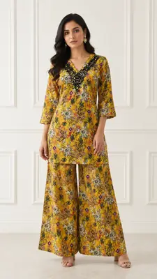 2 Pcs Women's Stitched Khaddar Dress with Heavy Mirror Neck