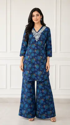 2 Pcs Women's Stitched Khaddar Dress with Heavy Mirror Neck