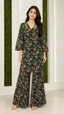 2 Pcs Women's Stitched Khaddar Printed Shirt And Trouser