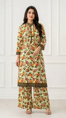2 Pcs Women's Stitched Khaddar Printed Shirt And Trouser