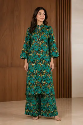 2 Pcs Women's Stitched Khaddar Printed Shirt And Trouser