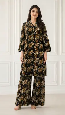 2 Pcs Women's Stitched Bin Saeed Khaddar Dress Long Length 