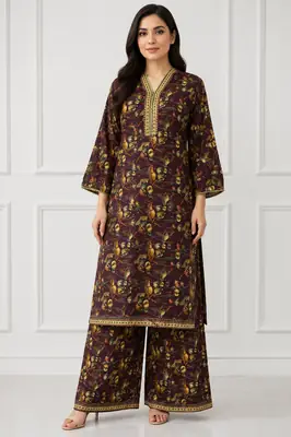 2 Pcs Women's Stitched Bin Saeed Khaddar Dress Long Length 
