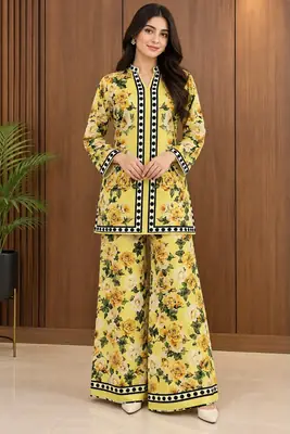 2 Pcs Women's Stitched Luxury Velvet Printed Co-Ord Set