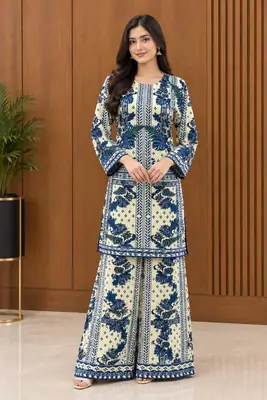 2 Pcs Women's Stitched Luxury Velvet Printed Co-Ord Set
