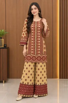 2Pcs Women's Stitched Grip Silk Printed Co Ord Set (Saloni)