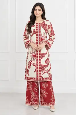 2Pcs Women's Stitched Grip Silk Printed Co Ord Set (Karina)