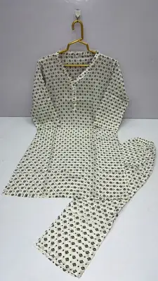 2 Pcs Girl's Stone Linen Printed Frock And Trouser Set thumbnail 3