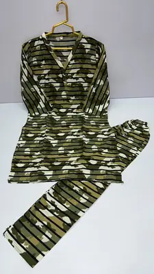 2 Pcs Girl's Stone Linen Printed Frock And Trouser Set thumbnail 3