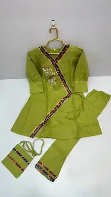 2 Pcs Girl's Cotton Embroidered Frock And Trouser Set thumbnail 3
