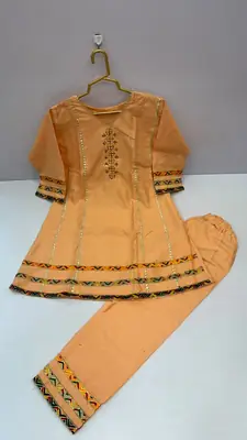 2 Pcs Girl's Cotton Embroidered Frock And Trouser Set thumbnail 3
