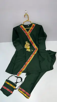 2 Pcs Girl's Cotton Embroidered Frock And Trouser Set thumbnail 3