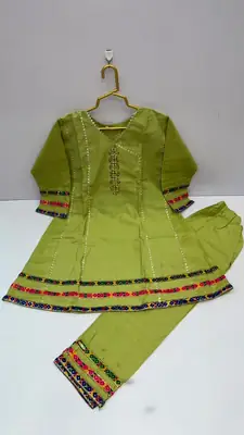 2 Pcs Girl's Cotton Embroidered Frock And Trouser Set thumbnail 3