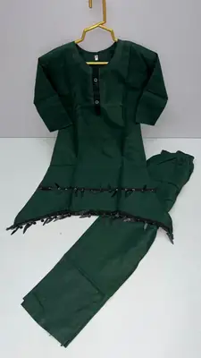 2 Pcs Girl's Lawn Plain Kurta And Trouser with Lace thumbnail 3