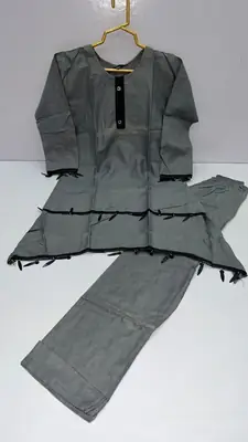 2 Pcs Girl's Lawn Plain Kurta And Trouser with Lace thumbnail 3
