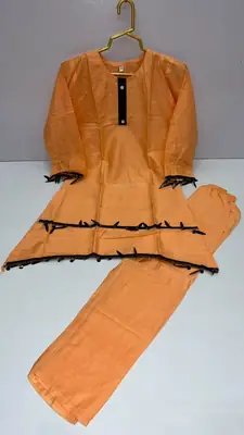 2 Pcs Girl's Lawn Plain Kurta And Trouser with Lace thumbnail 3