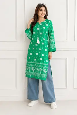 1 Pc Women's Stitched Arabic Lawn Block Printed Shirt Azadi Special thumbnail 2