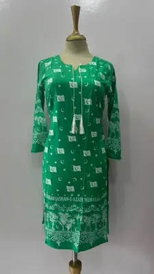 1 Pc Women's Stitched Arabic Lawn Block Printed Shirt Azadi Special thumbnail 3