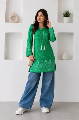 1 Pc Women's Stitched Arabic Lawn Block Printed Shirt Azadi Special