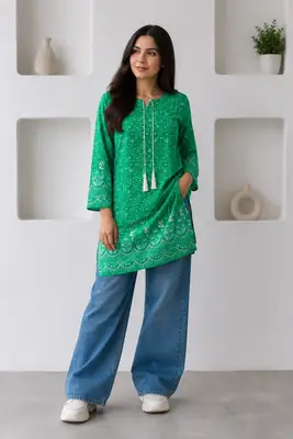 1 Pc Women's Stitched Arabic Lawn Block Printed Shirt Azadi Special thumbnail 2