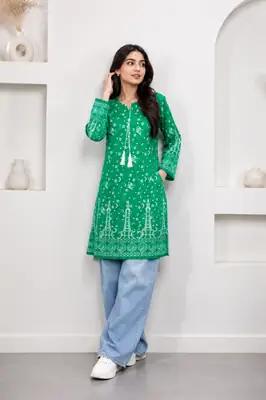 1 Pc Women's Stitched Arabic Lawn Block Printed Shirt Azadi Special