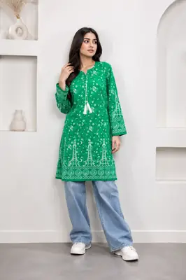 1 Pc Women's Stitched Arabic Lawn Block Printed Shirt Azadi Special thumbnail 2