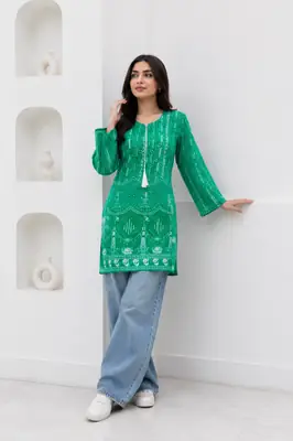 1 Pc Women's Stitched Arabic Lawn Block Printed Shirt Azadi Special