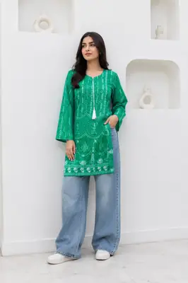 1 Pc Women's Stitched Arabic Lawn Block Printed Shirt Azadi Special thumbnail 2