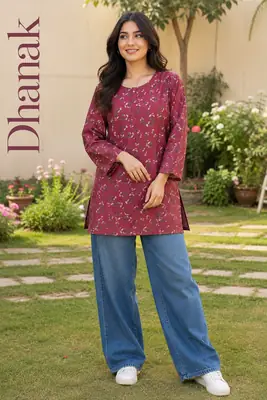 1 Pc Women's Stitched Dhanak Printed Shirt